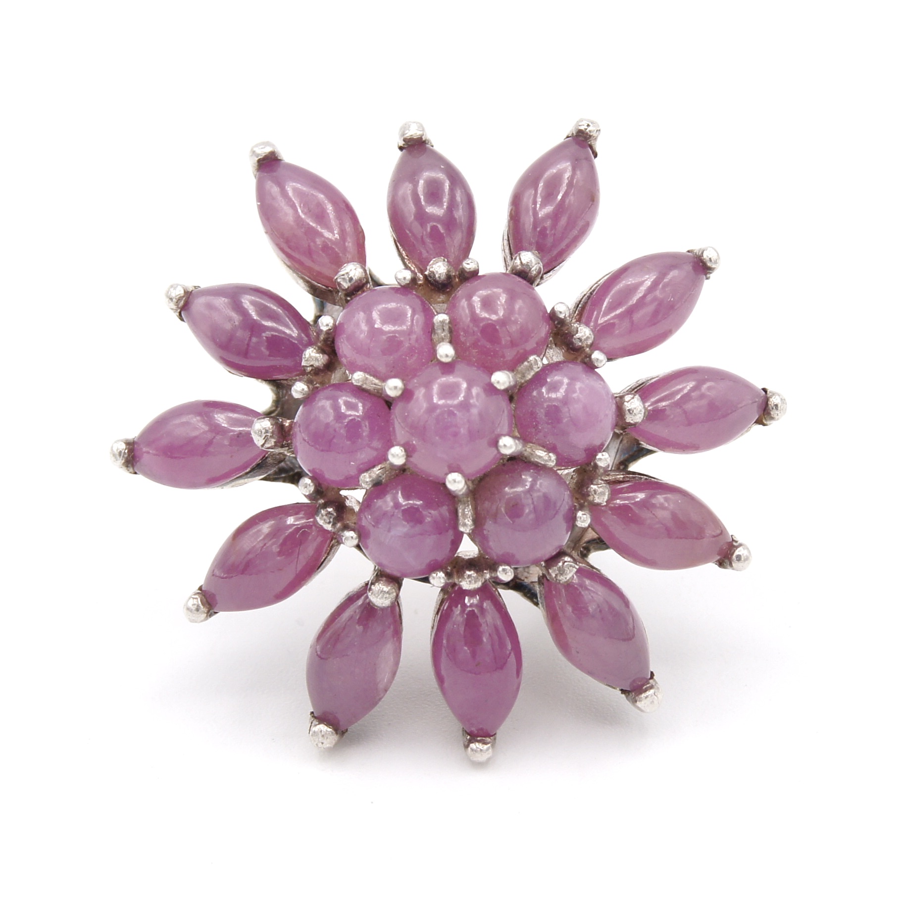 Silver & Ruby Flower Ring