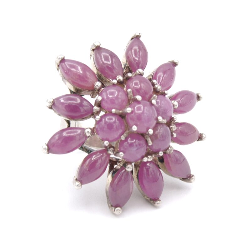 Silver & Ruby Flower Ring