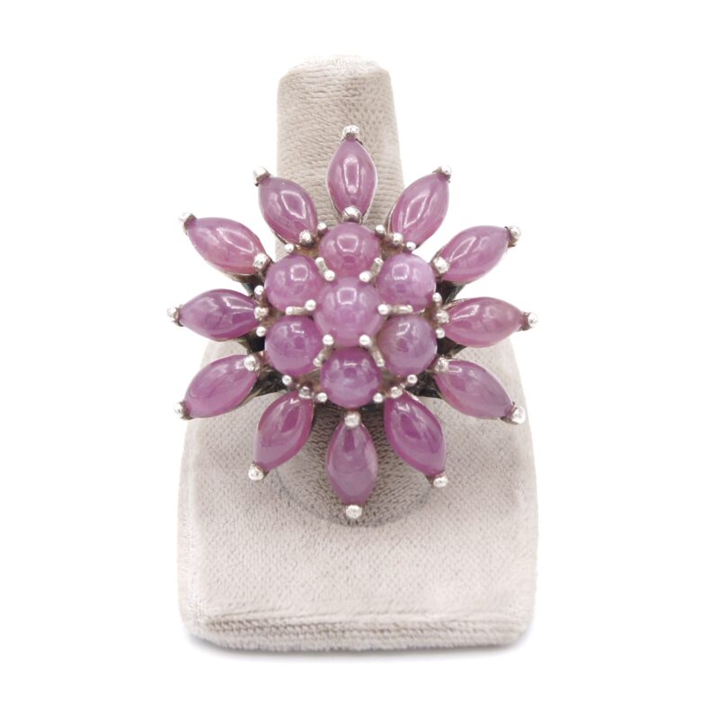 Silver & Ruby Flower Ring
