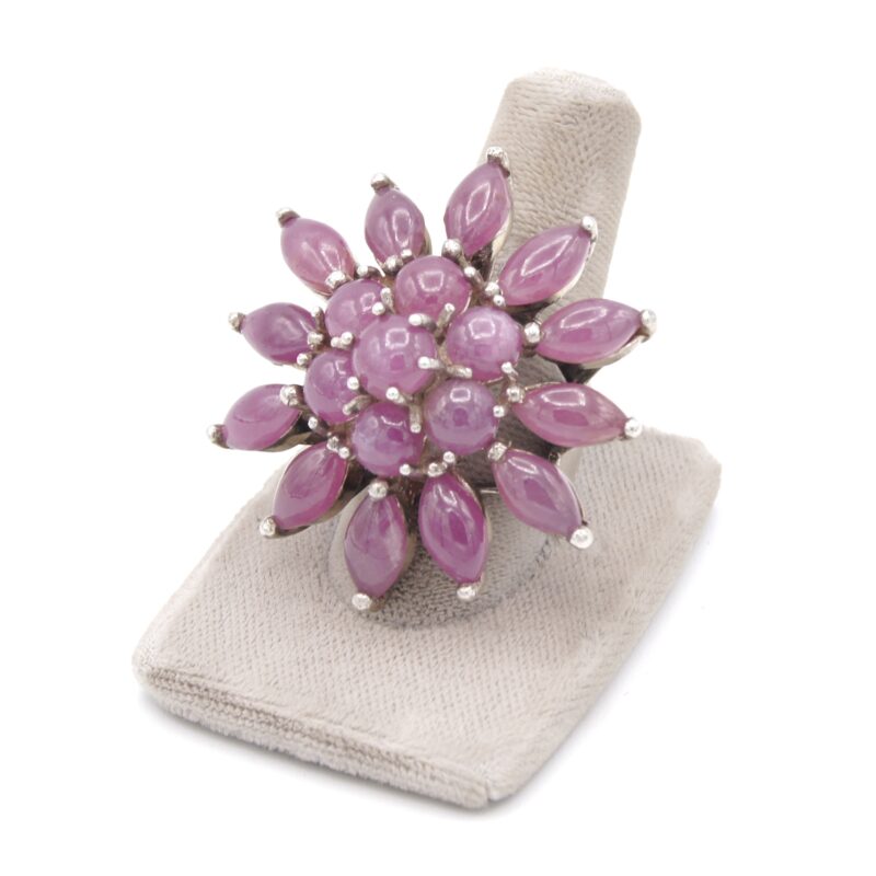 Silver & Ruby Flower Ring