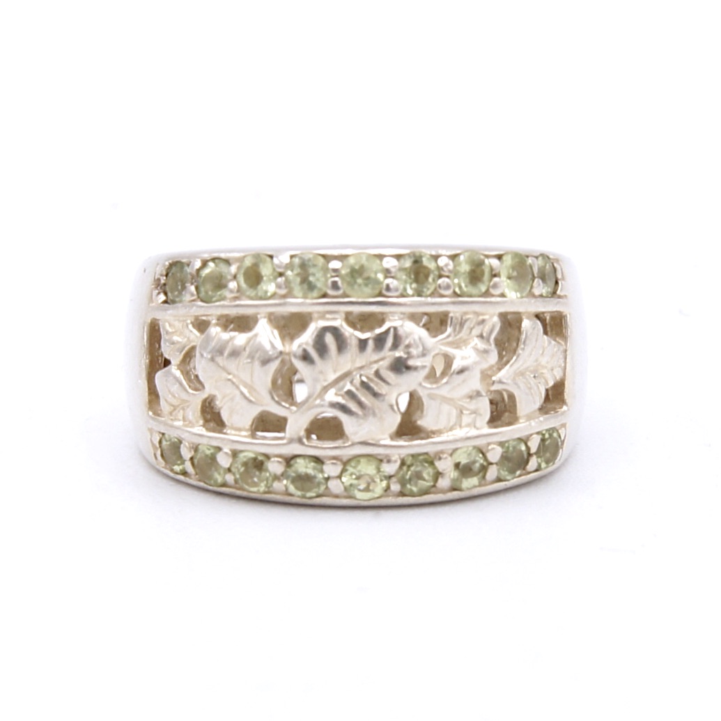 Silver & Peridot Botanical Ring