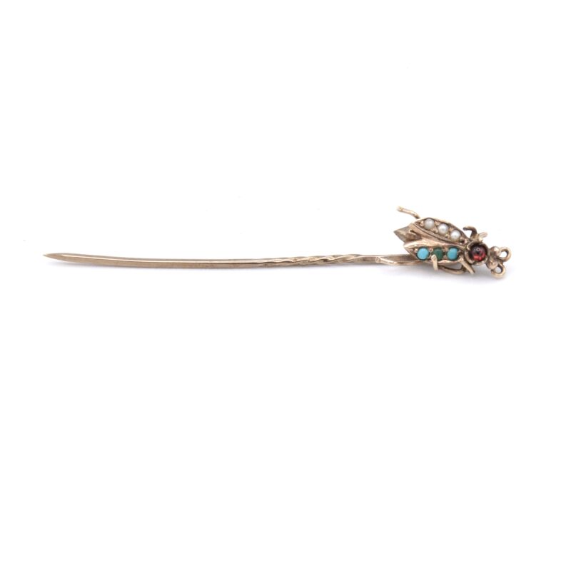 Turquoise, Pearl & Garnet Insect Brooch