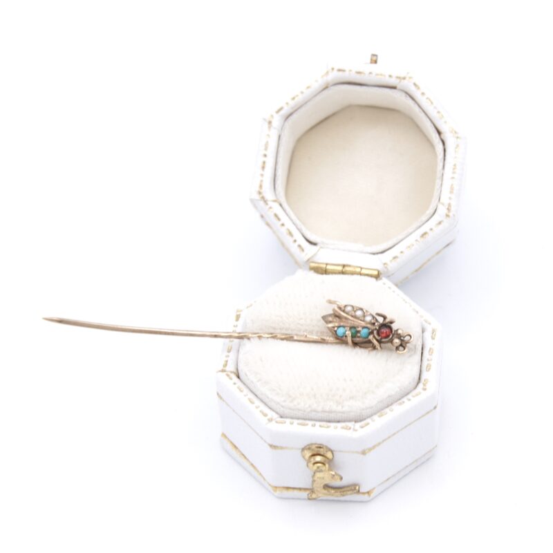 Turquoise, Pearl & Garnet Insect Brooch