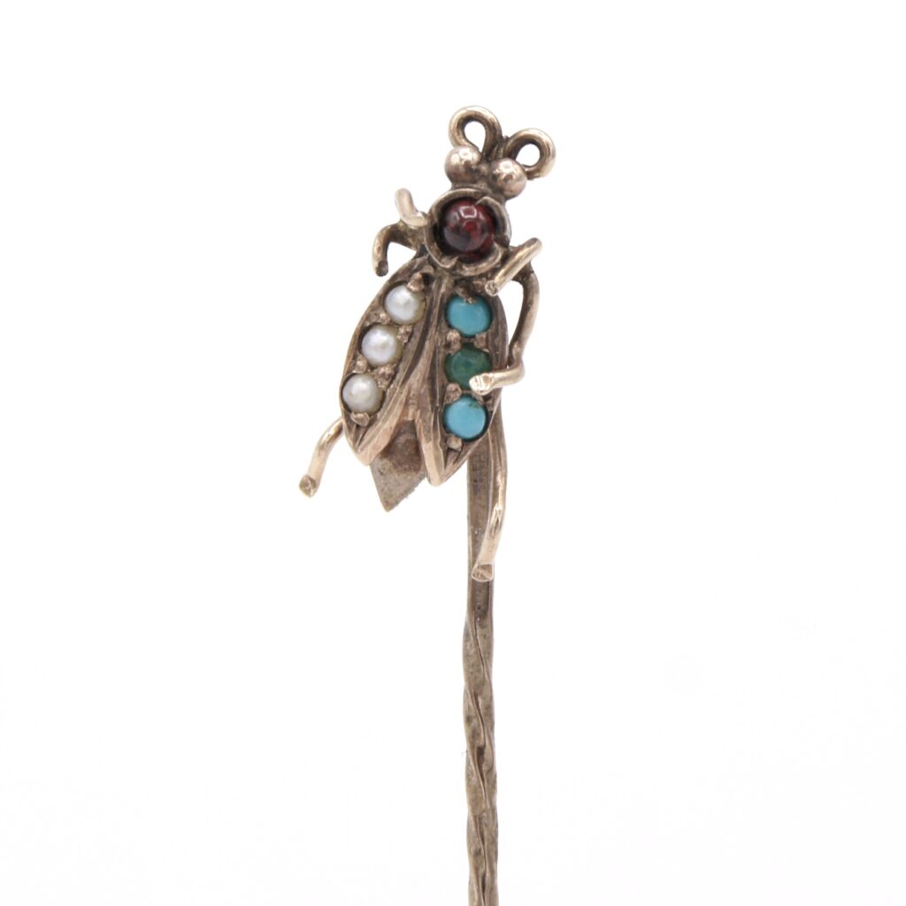 Turquoise, Pearl & Garnet Insect Brooch